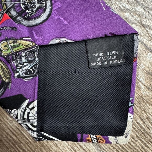 Harley Davidson Silk Tie Motorcycle 1994 90s Nicole Miller Vintage Purple Hummer - Picture 3 of 6